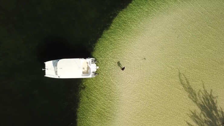 aerial image of a boat and person at starfish point