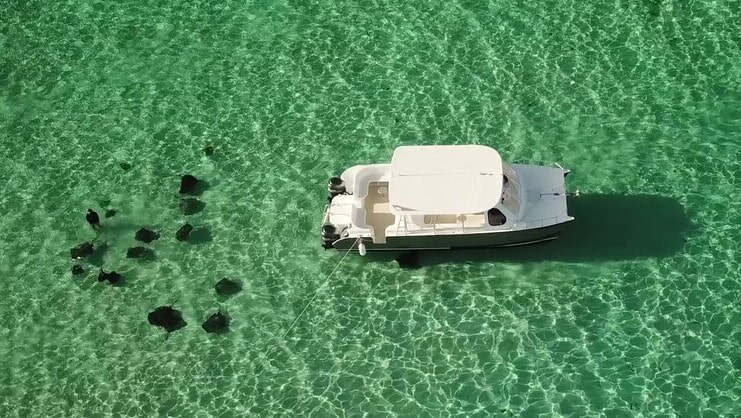 aerial picture of boat in the sea