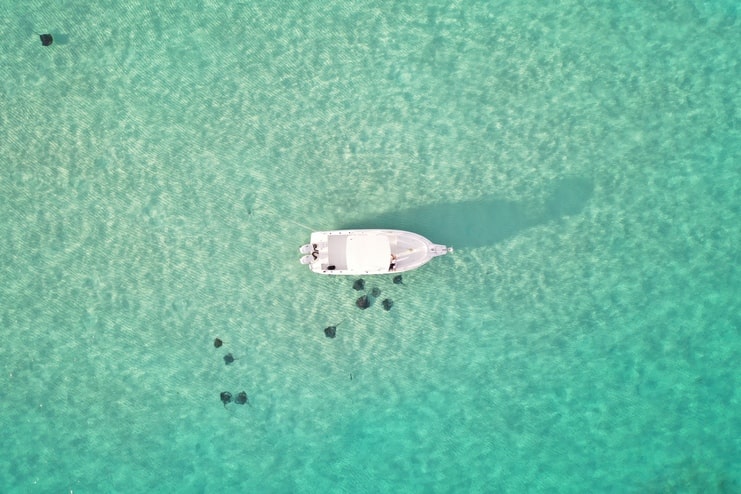 image of boat at Stingray City from the air