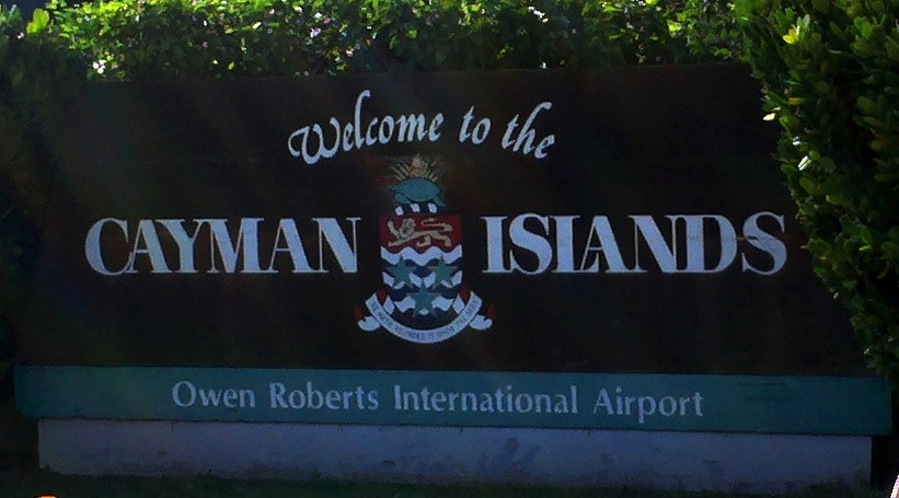 Welcome to the Cayman Islands sign at Owen Roberts International Airport, George Town